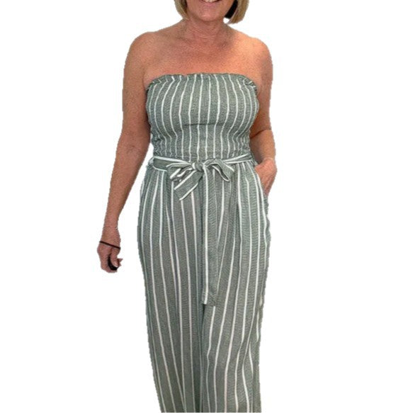 Damer Elegant Jumpsuit med randigt mönster och bälte Mirla-Eva Jonsson