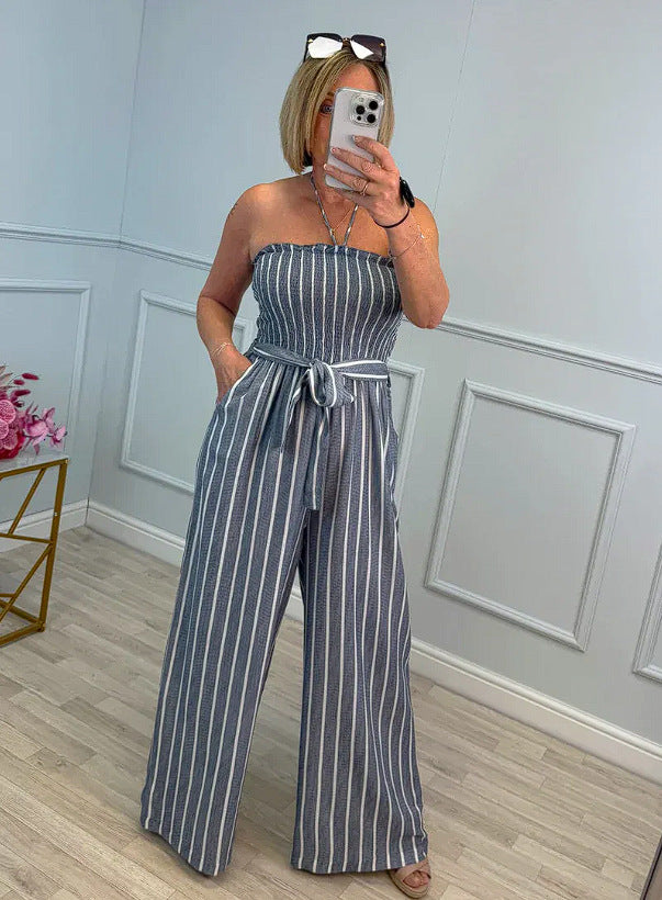 Damer Elegant Jumpsuit med randigt mönster och bälte Mirla-Eva Jonsson