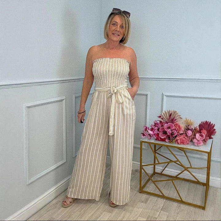 Damer Elegant Jumpsuit med randigt mönster och bälte Mirla-Eva Jonsson