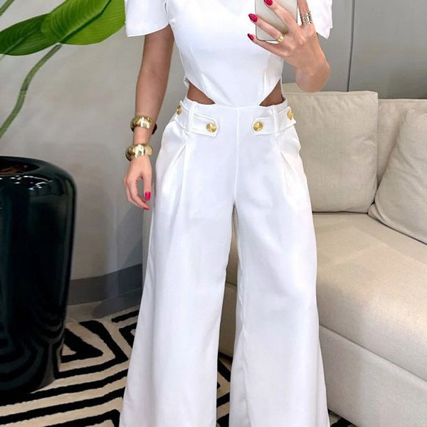 Damer Elegant Jumpsuit med skärddetaljer och mjukt flödande byxben Mirla-Eva Jonsson