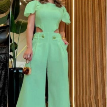 Damer Elegant Jumpsuit med skärddetaljer och mjukt flödande byxben Mirla-Eva Jonsson