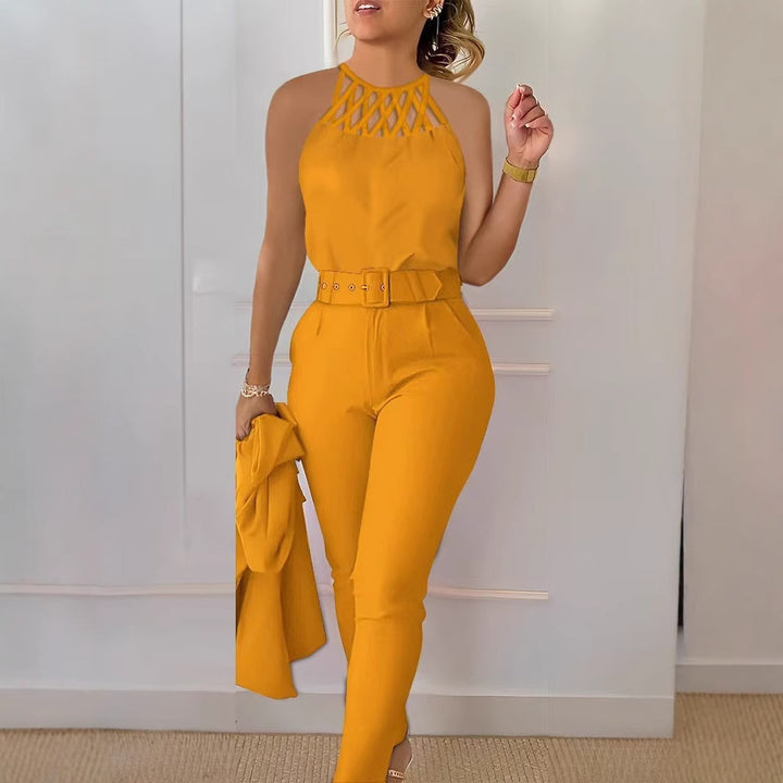 Damer Elegant Jumpsuit med snyggt bälte och raffinerad cut-out Mirla-Eva Jonsson