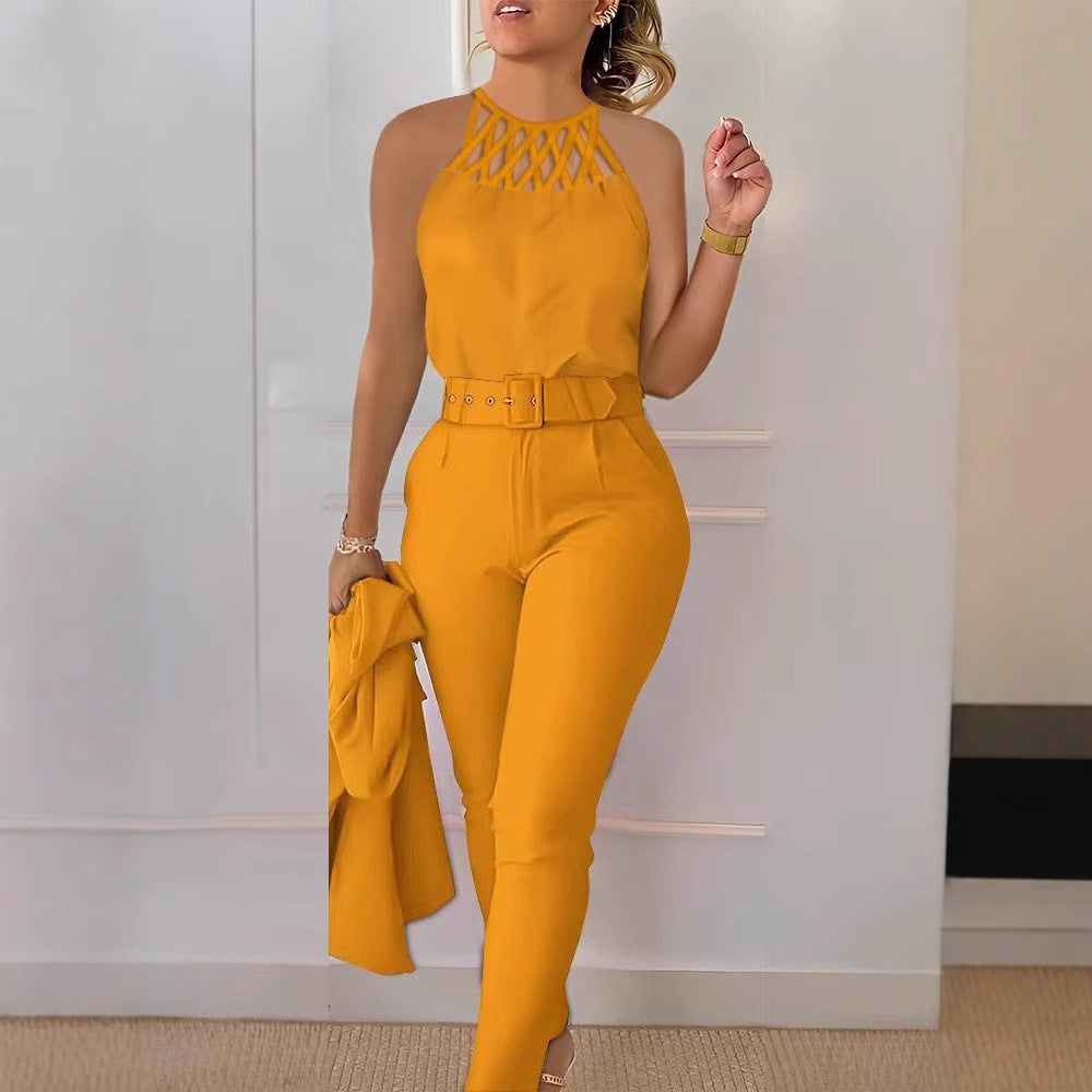 Damer Elegant Jumpsuit med snyggt bälte och raffinerad cut-out Mirla-Eva Jonsson