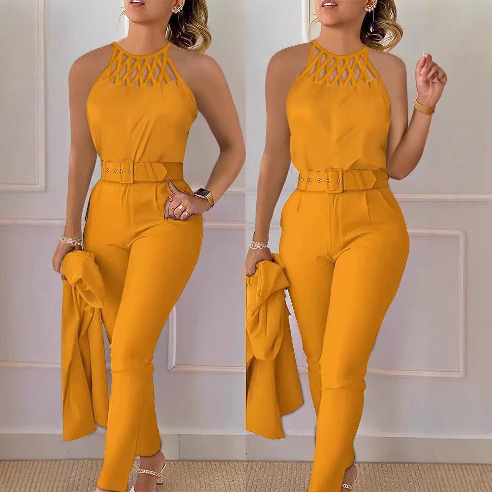 Damer Elegant Jumpsuit med snyggt bälte och raffinerad cut-out Mirla-Eva Jonsson