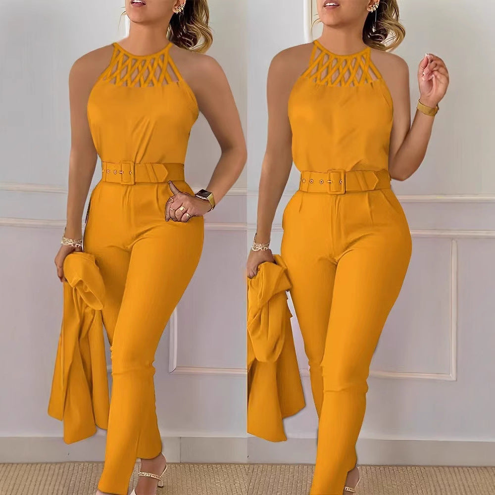 Damer Elegant Jumpsuit med snyggt bälte och raffinerad cut-out Mirla-Eva Jonsson