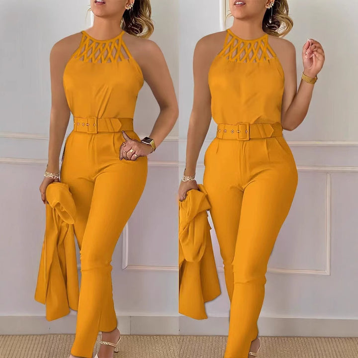 Damer Elegant Jumpsuit med snyggt bälte och raffinerad cut-out Mirla-Eva Jonsson