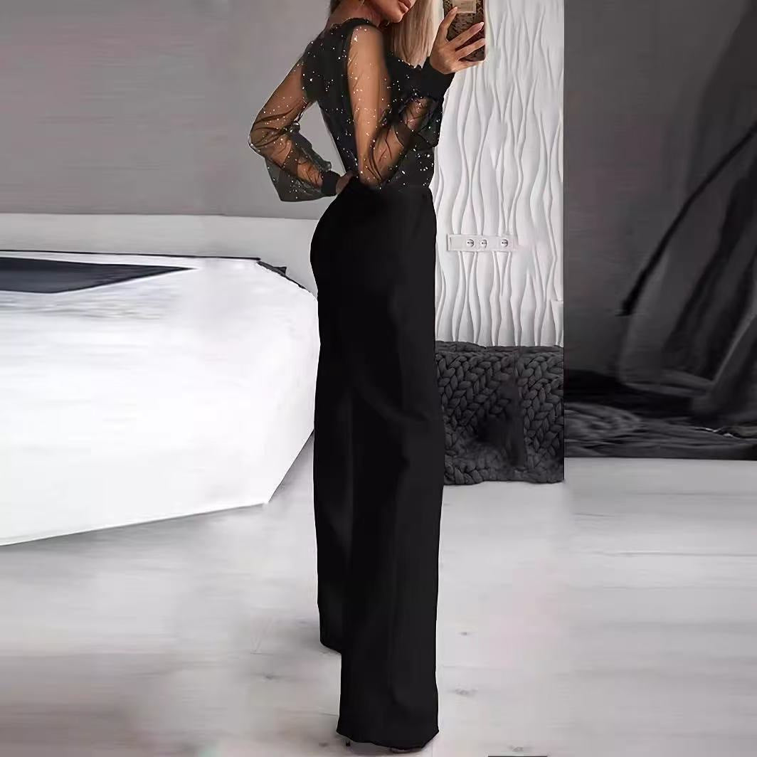 Damer Elegant Jumpsuit med transparenta ärmar och glittrande detaljer Mirla-Eva Jonsson