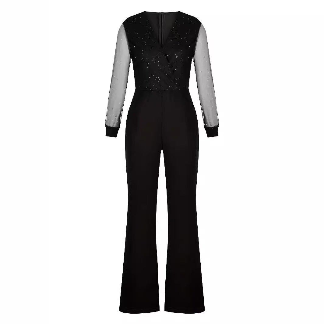 Damer Elegant Jumpsuit med transparenta ärmar och glittrande detaljer Mirla-Eva Jonsson