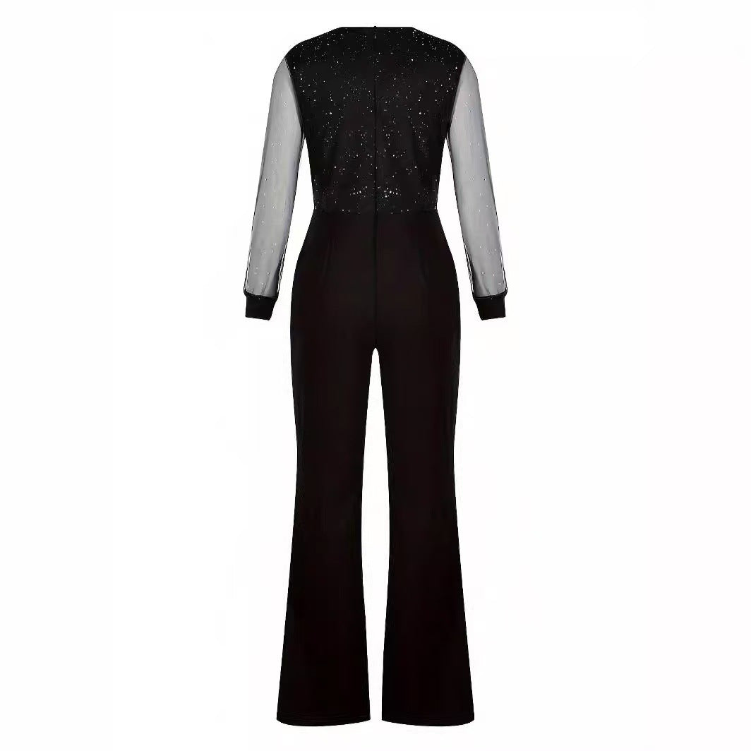 Damer Elegant Jumpsuit med transparenta ärmar och glittrande detaljer Mirla-Eva Jonsson