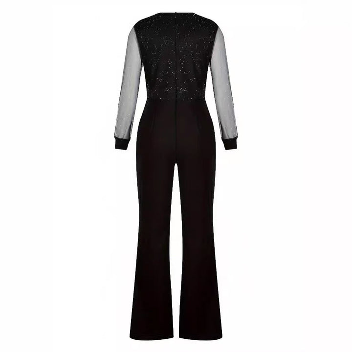 Damer Elegant Jumpsuit med transparenta ärmar och glittrande detaljer Mirla-Eva Jonsson