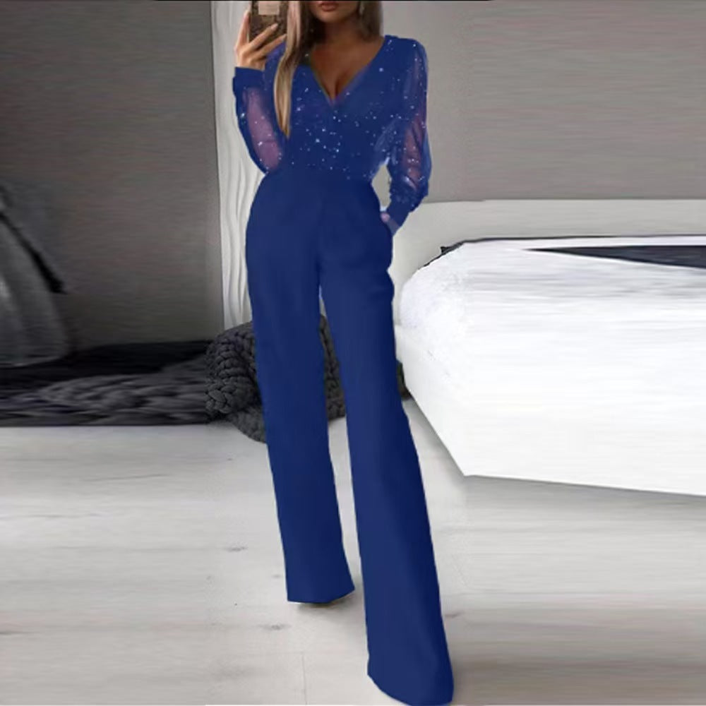 Damer Elegant Jumpsuit med transparenta ärmar och glittrande detaljer Mirla-Eva Jonsson