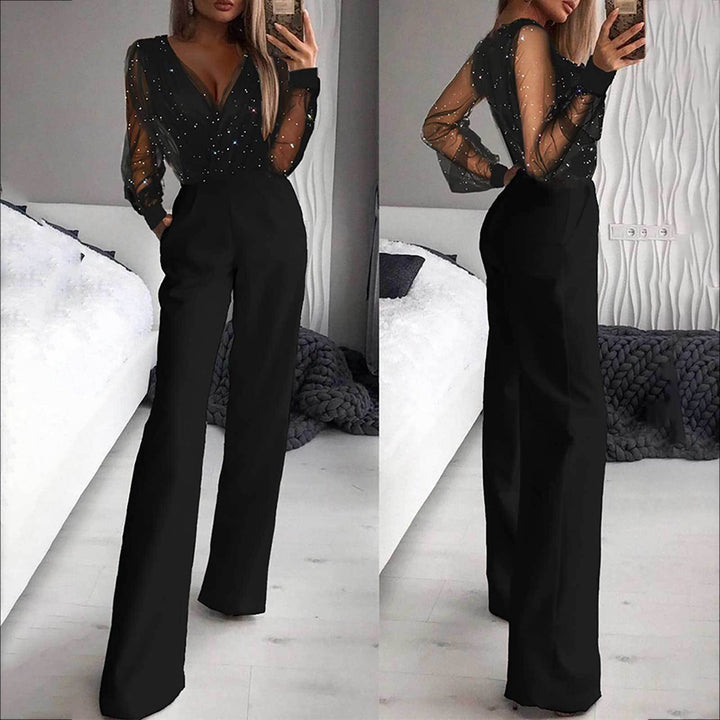 Damer Elegant Jumpsuit med transparenta ärmar och glittrande detaljer Mirla-Eva Jonsson