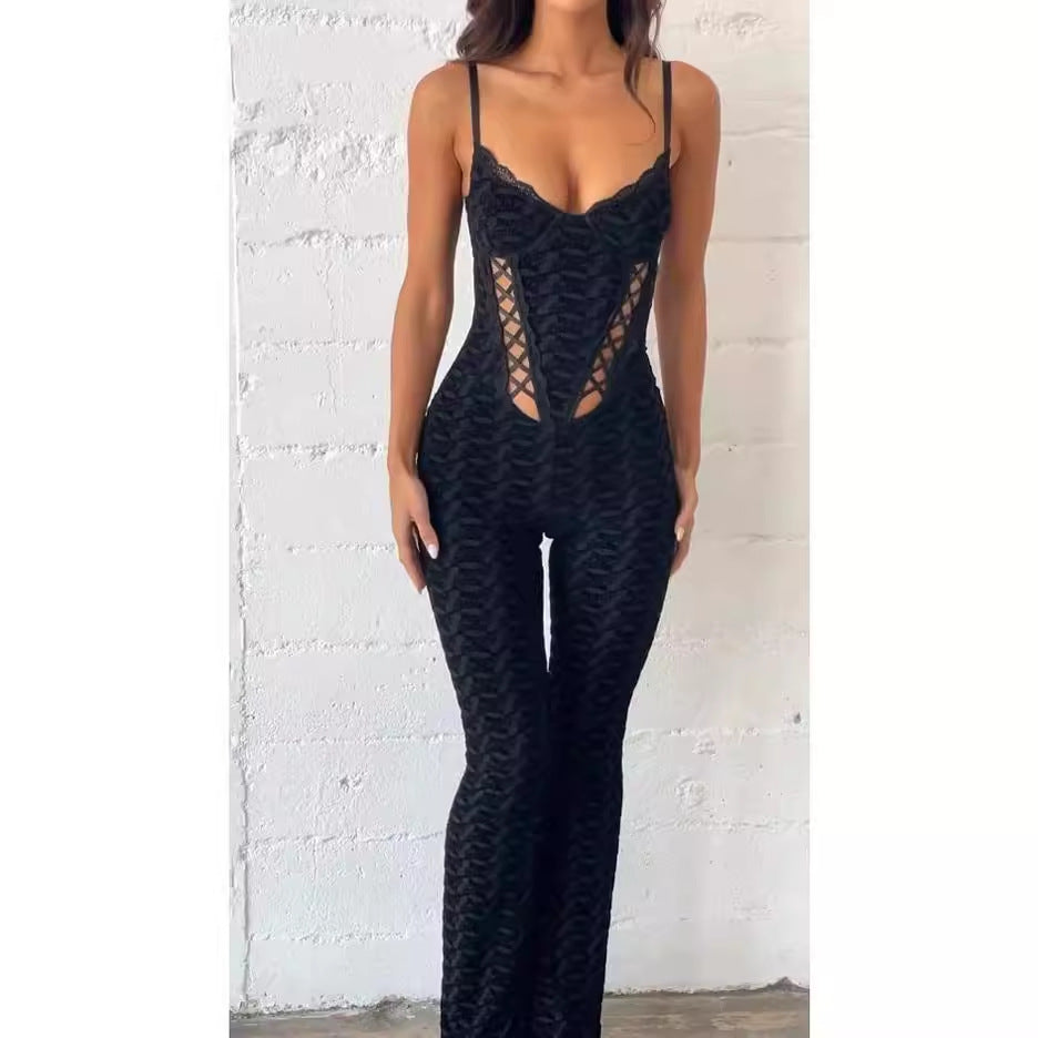 Damer Elegant Jumpsuit med utsökta Cut-Out detaljer och spetsdekoration-Eva Jonsson