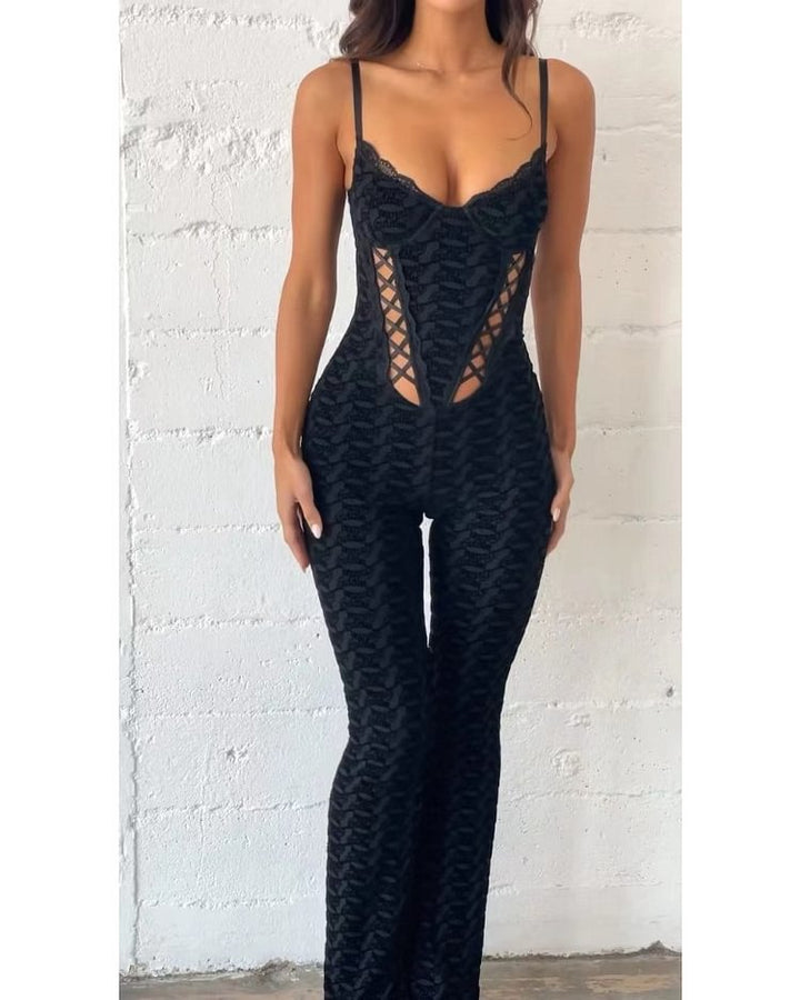 Damer Elegant Jumpsuit med utsökta Cut-Out detaljer och spetsdekoration-Eva Jonsson