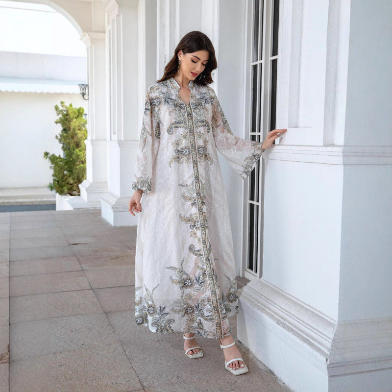 Damer Elegant Kaftan med blommigt mönster och genomskinliga ärmar Mirla-Eva Jonsson