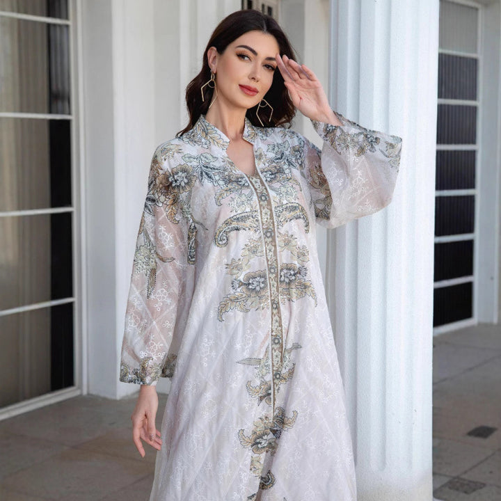 Damer Elegant Kaftan med blommigt mönster och genomskinliga ärmar Mirla-Eva Jonsson
