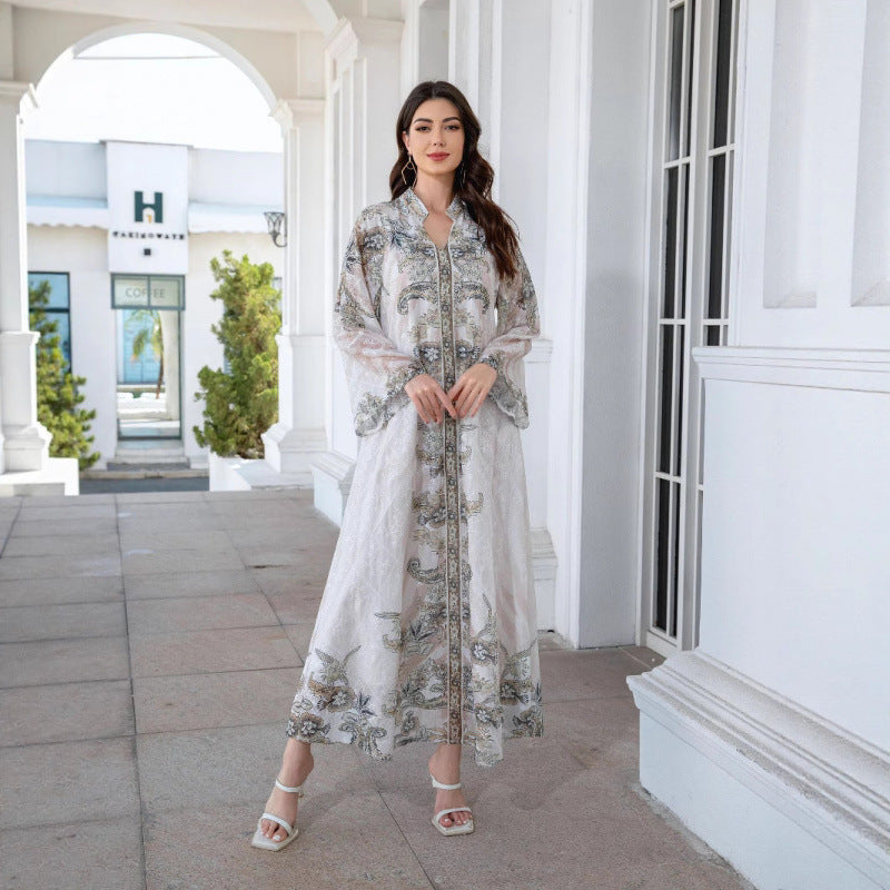 Damer Elegant Kaftan med blommigt mönster och genomskinliga ärmar Mirla-Eva Jonsson