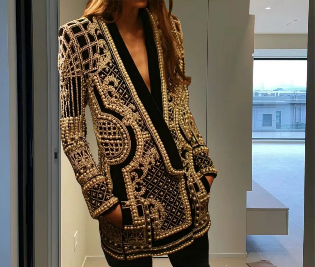 Damer Elegant Kavaj med glittrande Pärldekoration Mirla-Eva Jonsson