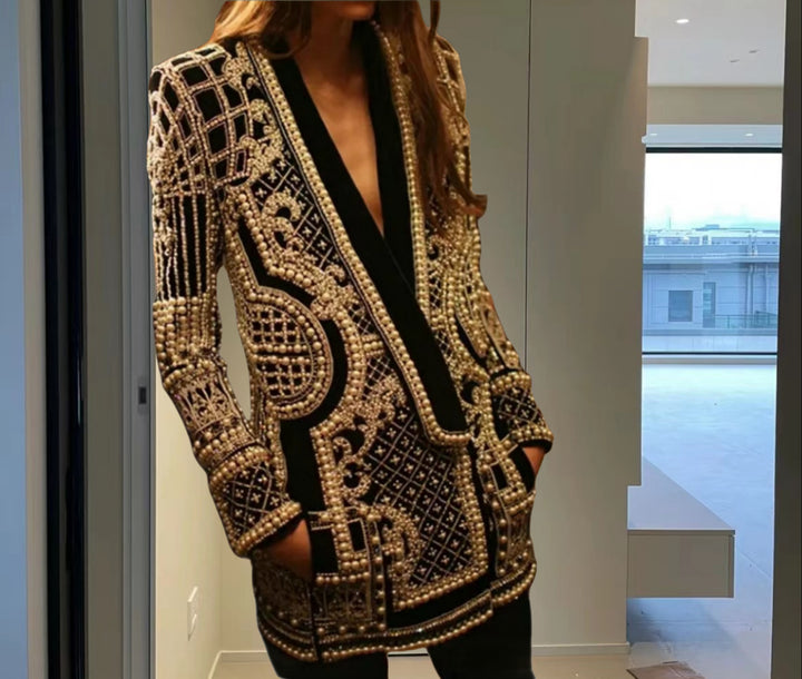 Damer Elegant Kavaj med glittrande Pärldekoration Mirla-Eva Jonsson