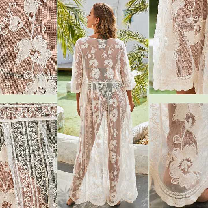 Damer Elegant Kimono med Blommigt Spetsmönster Mirla-Eva Jonsson