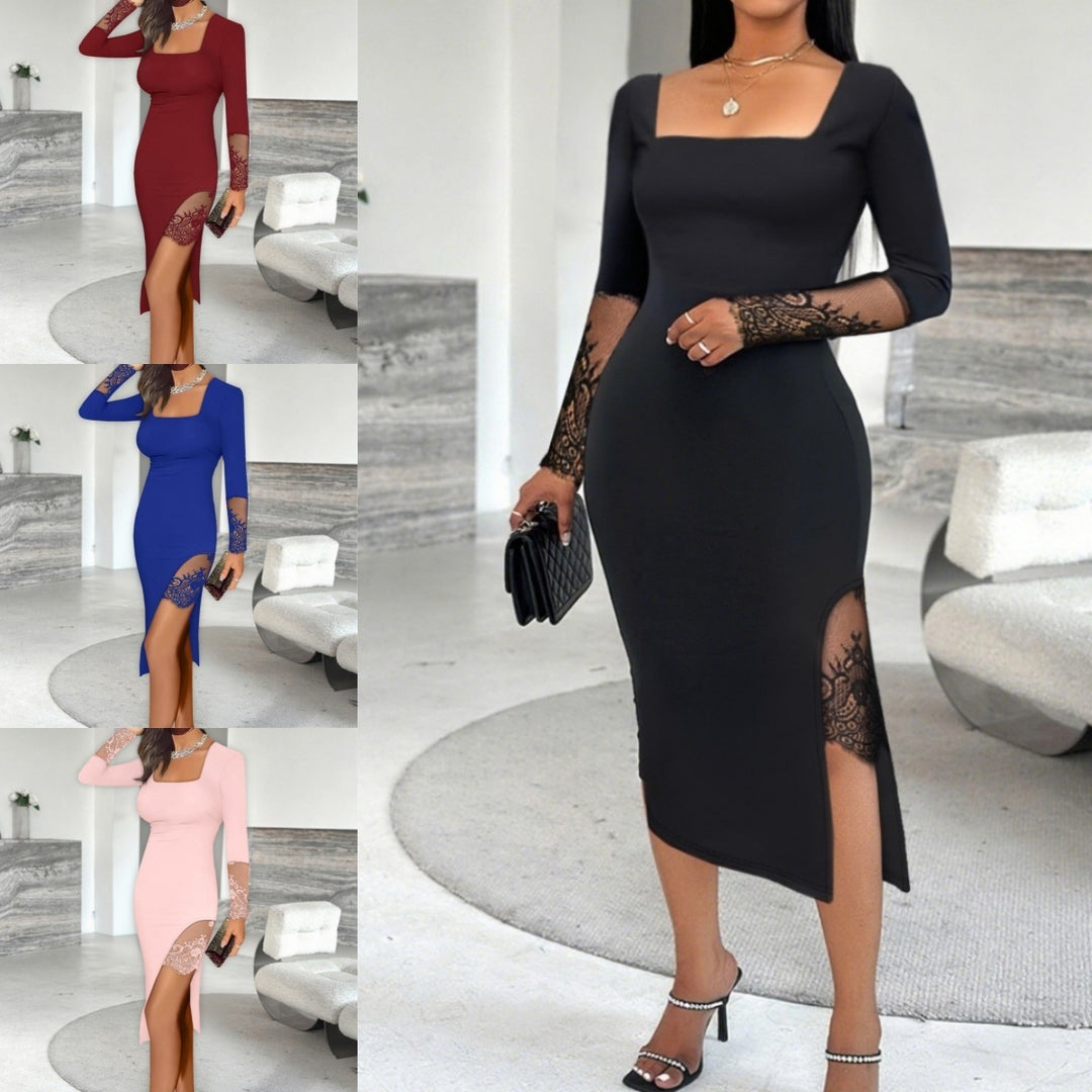 Damer Elegant Klänning med Spetsärmar och Hög Slits Eva Jonsson-Eva Jonsson
