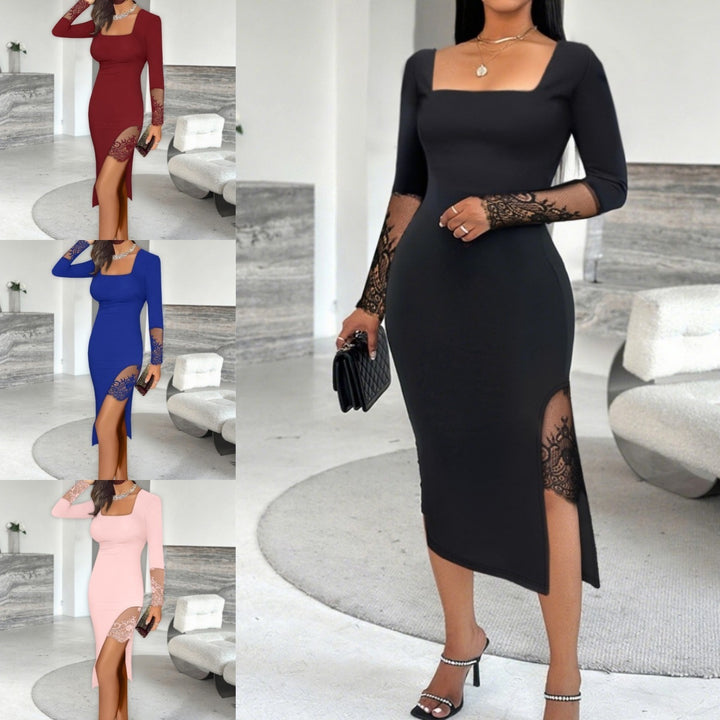 Damer Elegant Klänning med Spetsärmar och Hög Slits Eva Jonsson-Eva Jonsson