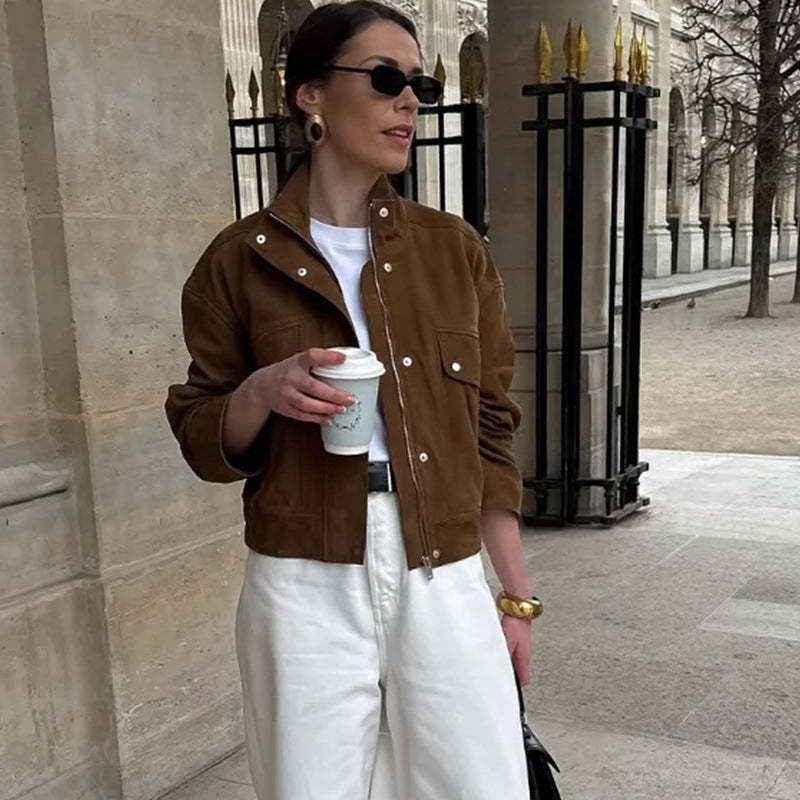 Damer Elegant Konjakläderjacka med modern ståkrage Eva Jonsson-Eva Jonsson
