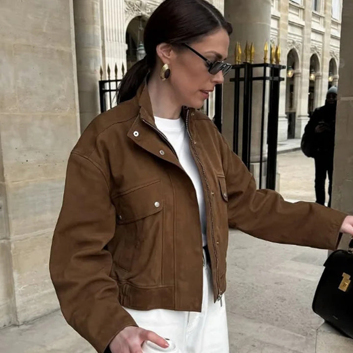 Damer Elegant Konjakläderjacka med modern ståkrage Eva Jonsson-Eva Jonsson