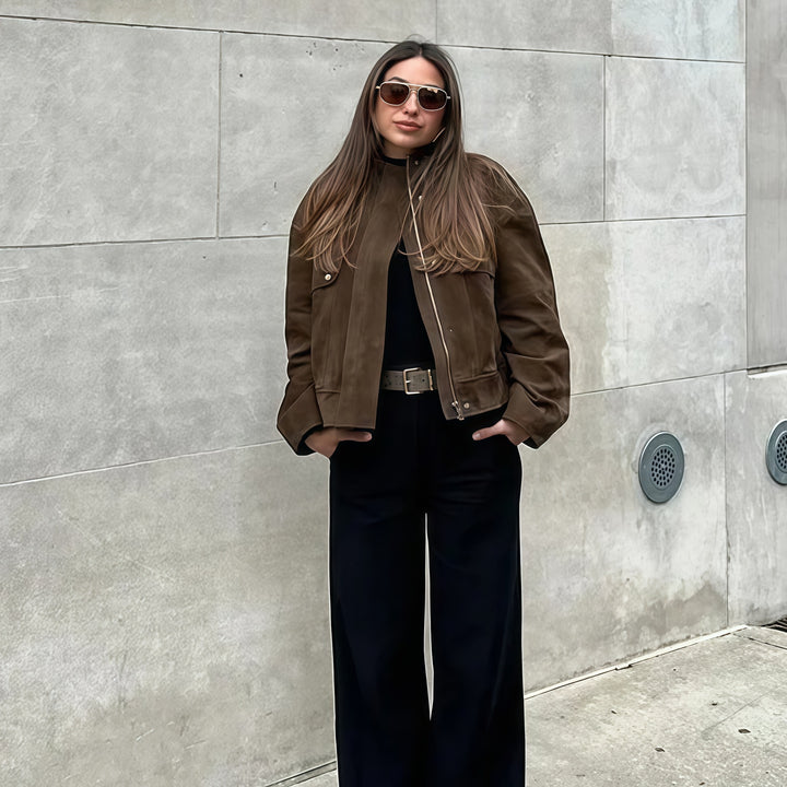 Damer Elegant Konjakläderjacka med modern ståkrage Eva Jonsson-Eva Jonsson