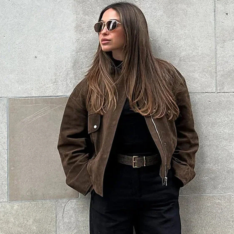 Damer Elegant Konjakläderjacka med modern ståkrage Eva Jonsson-Eva Jonsson