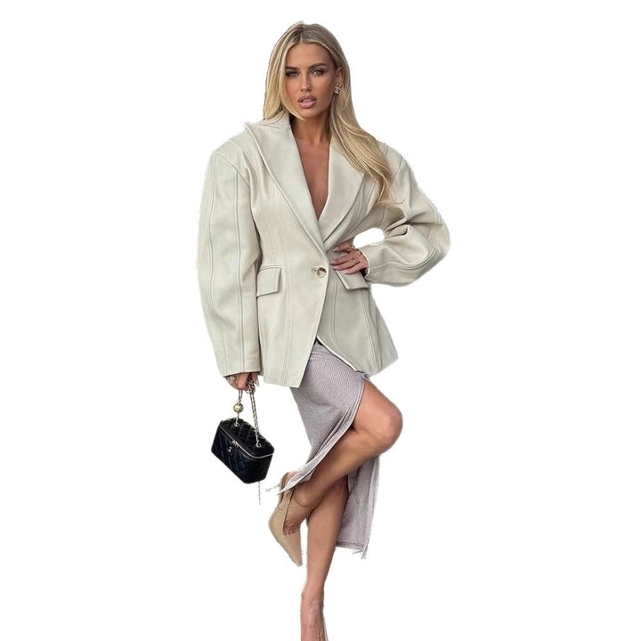 Damer Elegant Konstläder Blazerjacka med strukturerad design Mirla-Eva Jonsson
