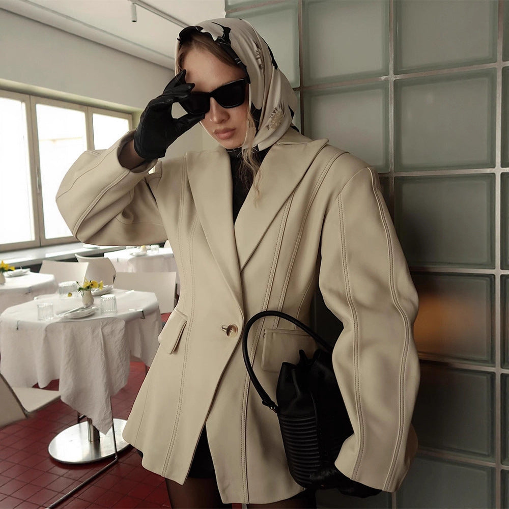 Damer Elegant Konstläder Blazerjacka med strukturerad design Mirla-Eva Jonsson