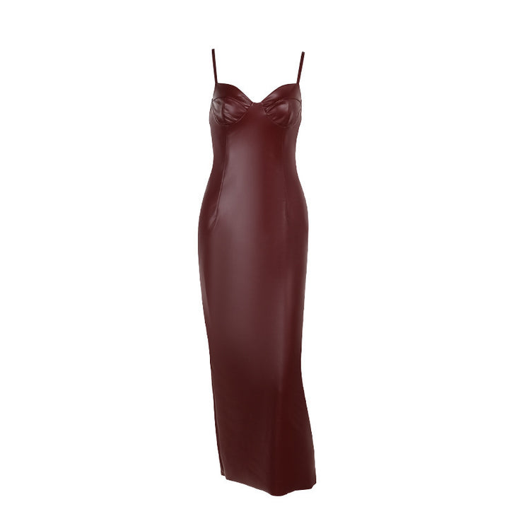 Damer Elegant Konstläder Maxi-klänning med figurnära snitt och spagettiband Mirla-Eva Jonsson