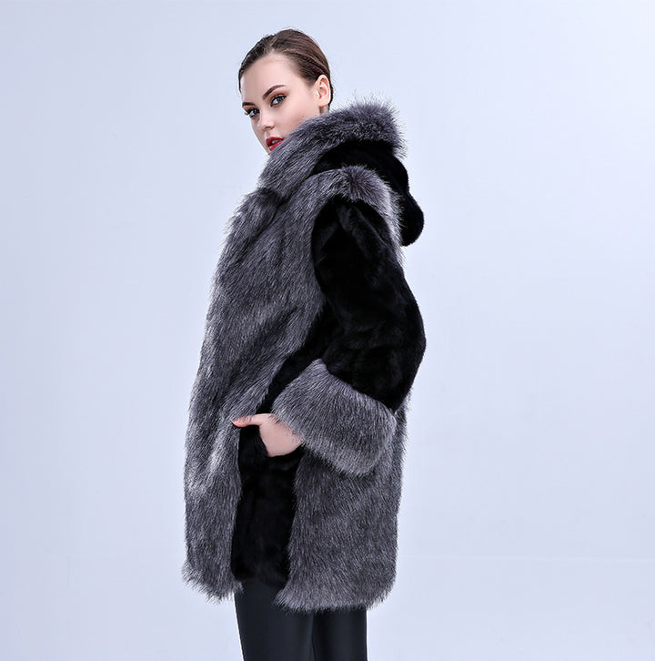 Damer Elegant Konstpäls Kappa med voluminös Krage och sidofickor Mirla-Eva Jonsson