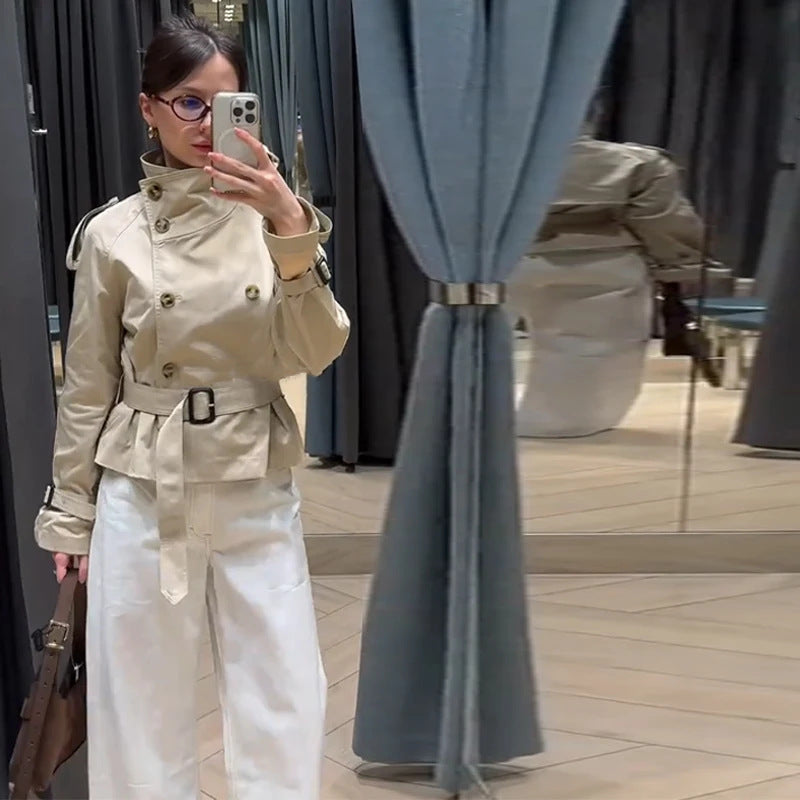 Damer Elegant Kort Trenchcoat med dubbel knappslå och midjebälte Eva Jonsson-Eva Jonsson