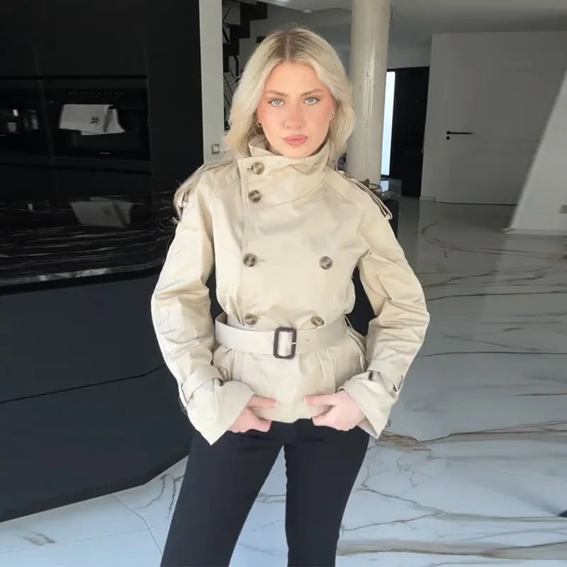 Damer Elegant Kort Trenchcoat med dubbel knappslå och midjebälte Eva Jonsson-Eva Jonsson