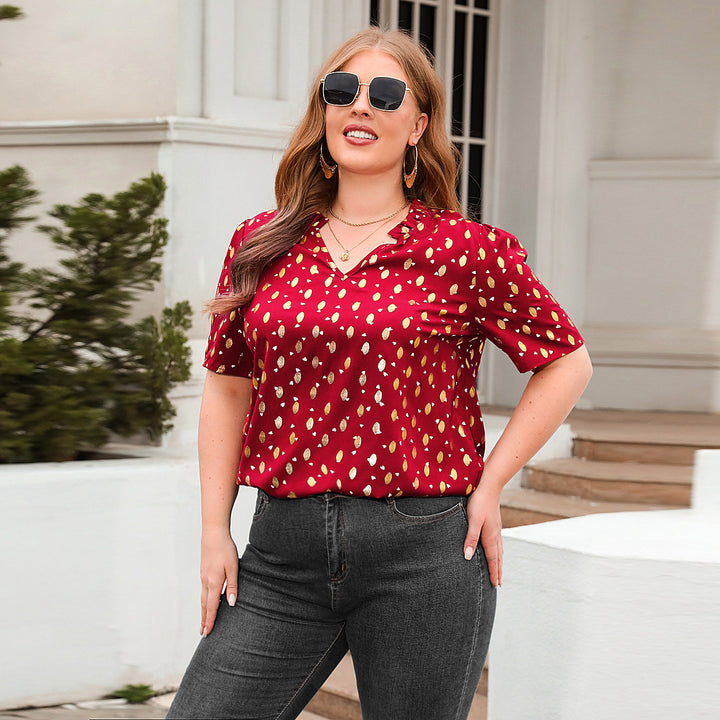 Damer Elegant Kortärmad Blus T-shirt med Modernt Tryck Mirla-Eva Jonsson