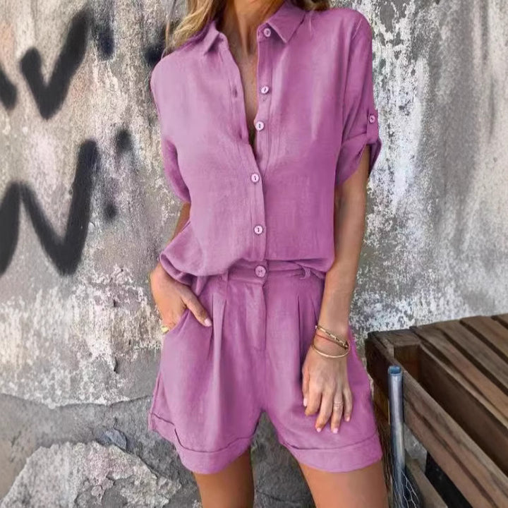 Damer Elegant Kortärmad Jumpsuit i andningsbart tyg med praktiska fickor Eva Jonsson-Eva Jonsson