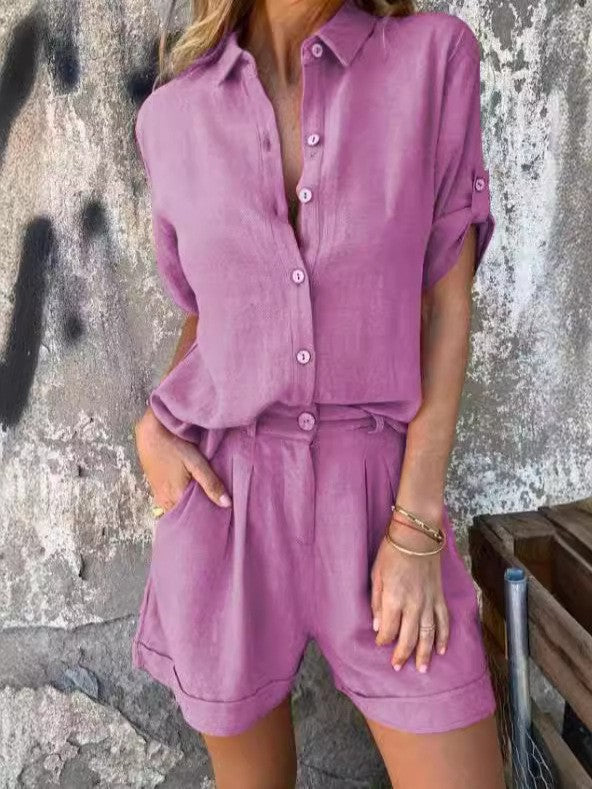 Damer Elegant Kortärmad Jumpsuit i andningsbart tyg med praktiska fickor Eva Jonsson-Eva Jonsson