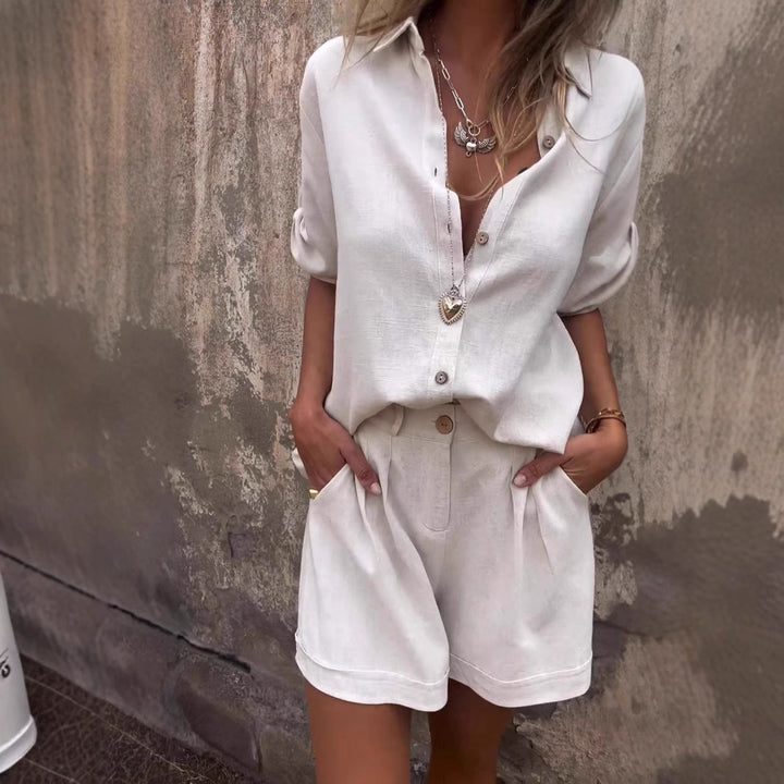 Damer Elegant Kortärmad Jumpsuit i andningsbart tyg med praktiska fickor Eva Jonsson-Eva Jonsson