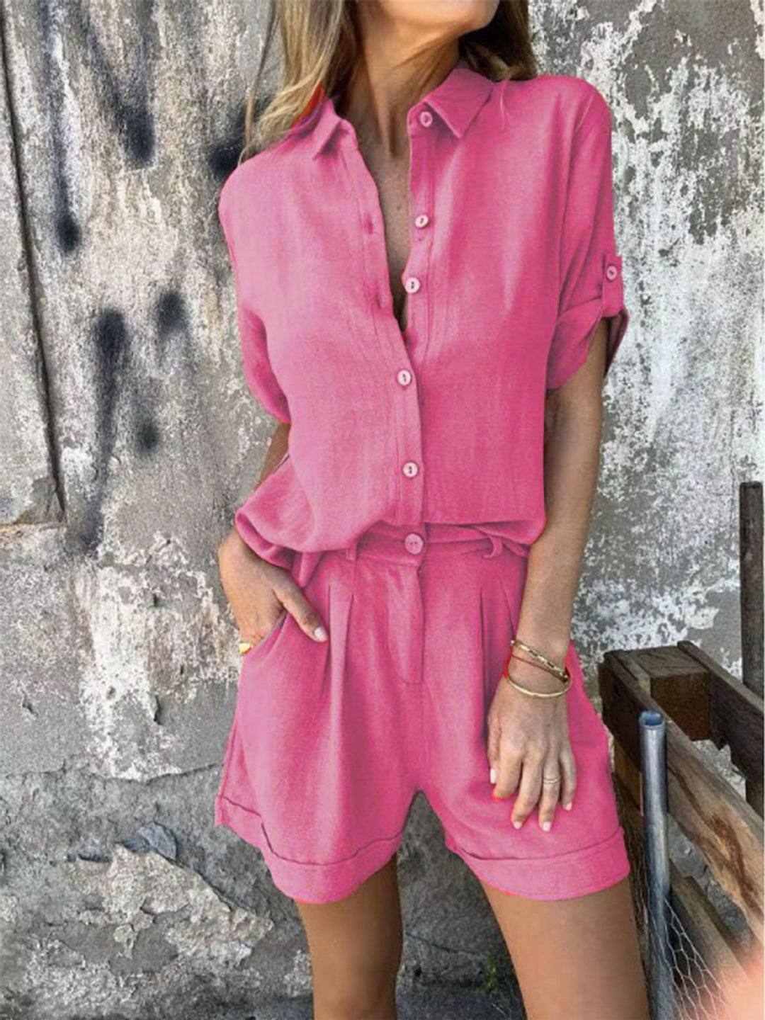 Damer Elegant Kortärmad Jumpsuit i andningsbart tyg med praktiska fickor Eva Jonsson-Eva Jonsson