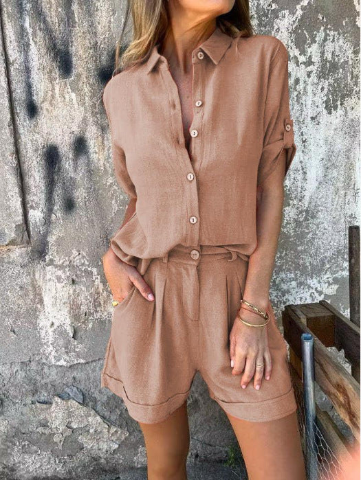 Damer Elegant Kortärmad Jumpsuit i andningsbart tyg med praktiska fickor Eva Jonsson-Eva Jonsson