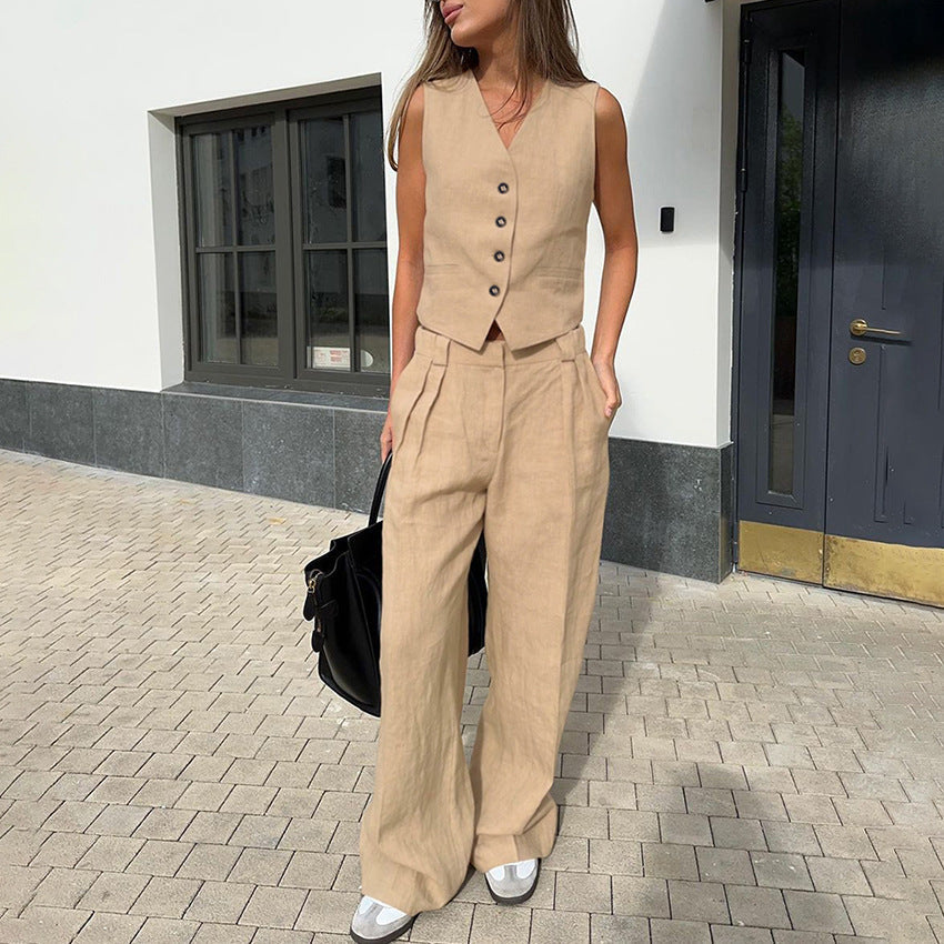 Damer Elegant Kostymväst med Figursydd Passform och Bred Ben Mirla-Eva Jonsson