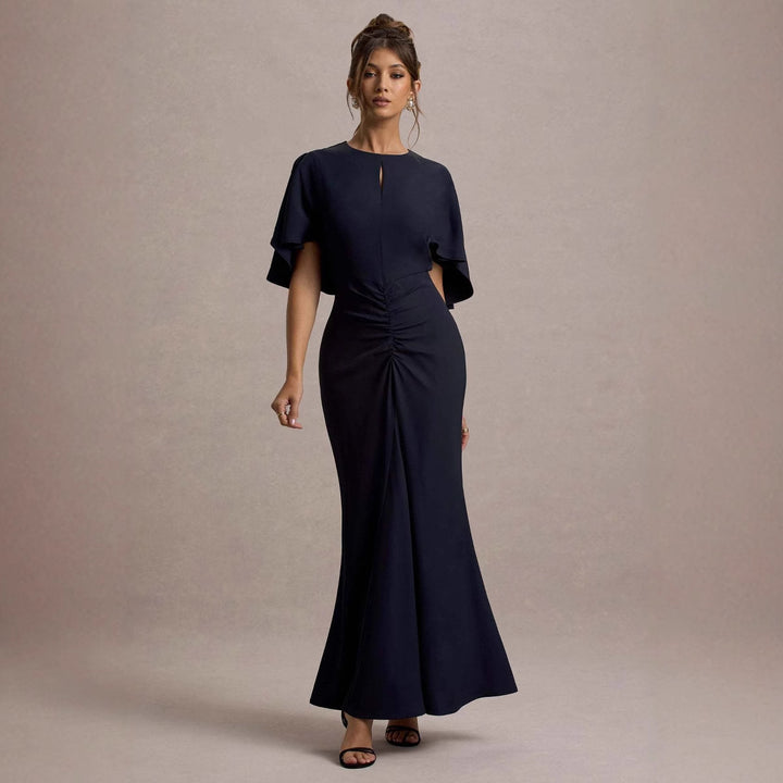 Damer Elegant Kvällsklänning med Voluminösa Ärmar och Sofistikerad Omslag Detalj-Eva Jonsson