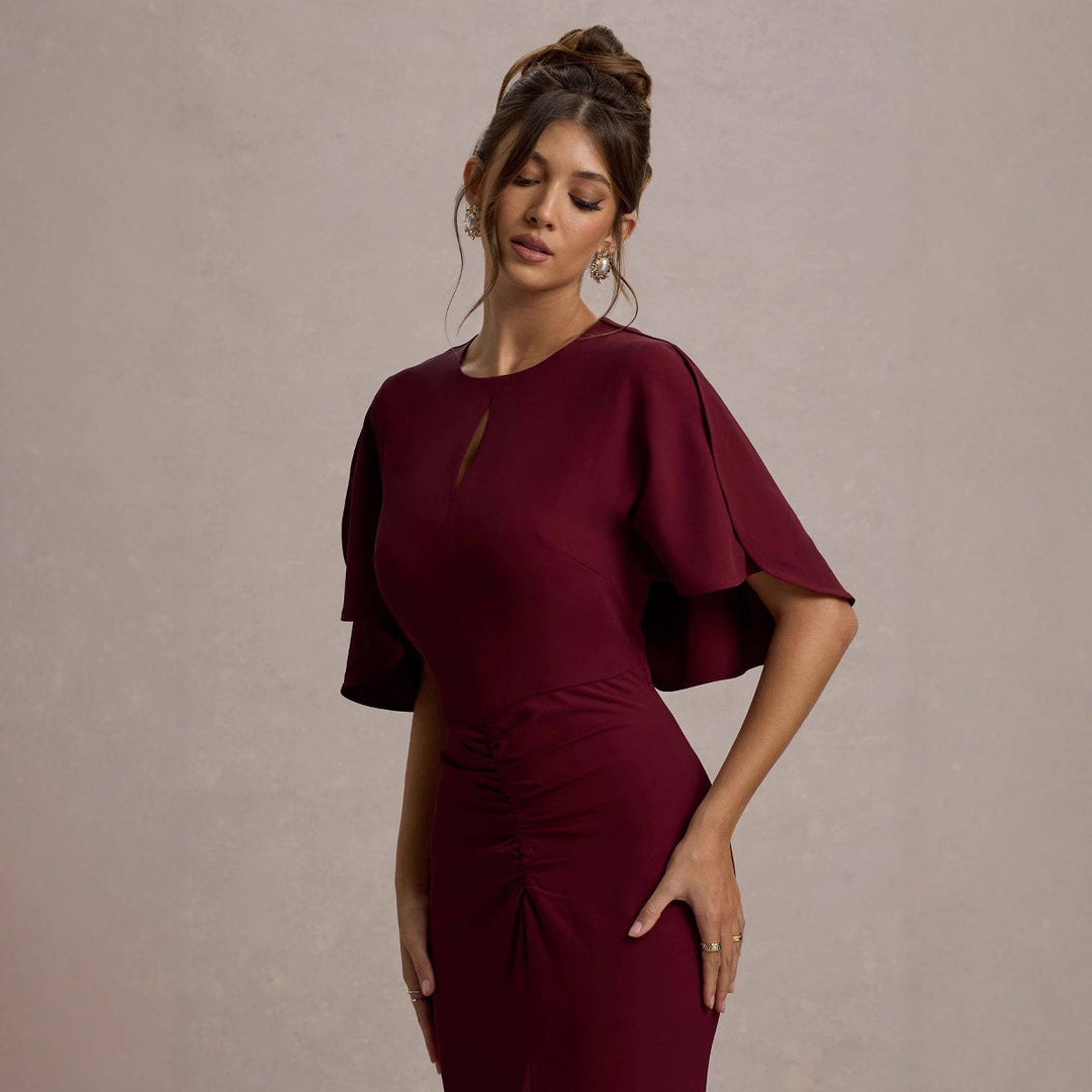 Damer Elegant Kvällsklänning med Voluminösa Ärmar och Sofistikerad Omslag Detalj-Eva Jonsson