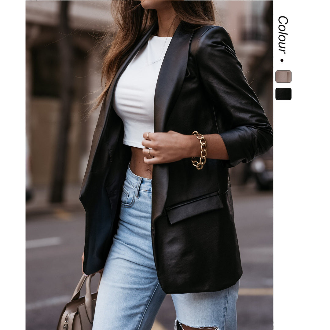 Damer Elegant Läder Blazer med Modern Skärning och Funktionell Design-Eva Jonsson