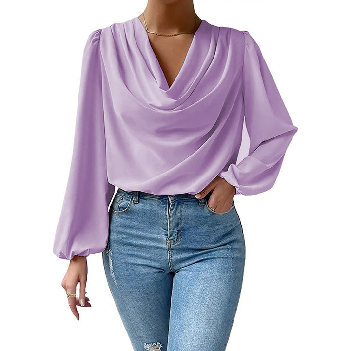 Damer Elegant Långärmad Blus Topp med Drapering och Vid Skärning Mirla-Eva Jonsson