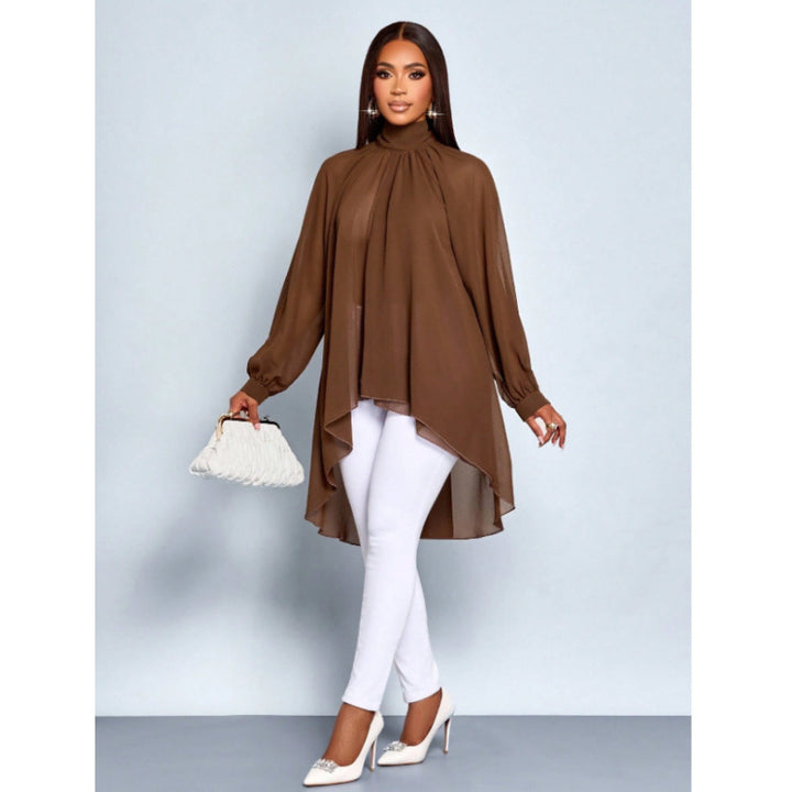 Damer Elegant Långärmad Blus med Asymmetrisk Söm och Ståkrage Mirla-Eva Jonsson