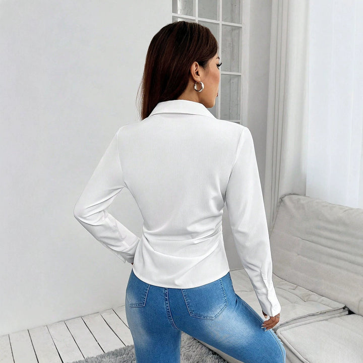 Damer Elegant Långärmad Blus med Strukturerad Tyg Mirla-Eva Jonsson