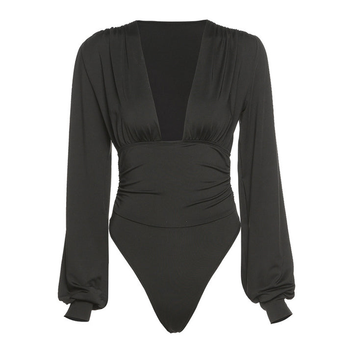 Damer Elegant Långärmad Bodysuit med V-ringning Mirla-Eva Jonsson
